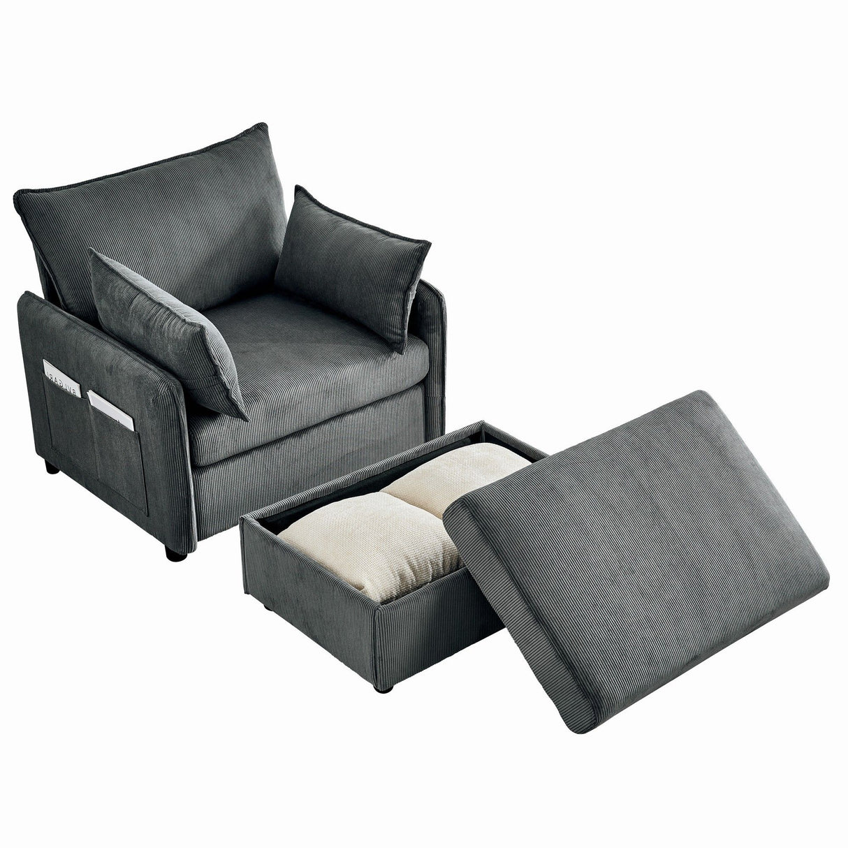 Comfy Oversized Chaise Lounge Chair With Ottoman And Storage