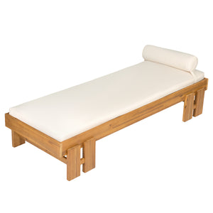 Teak Finish Acacia Wood Daybed with Cream Cushion