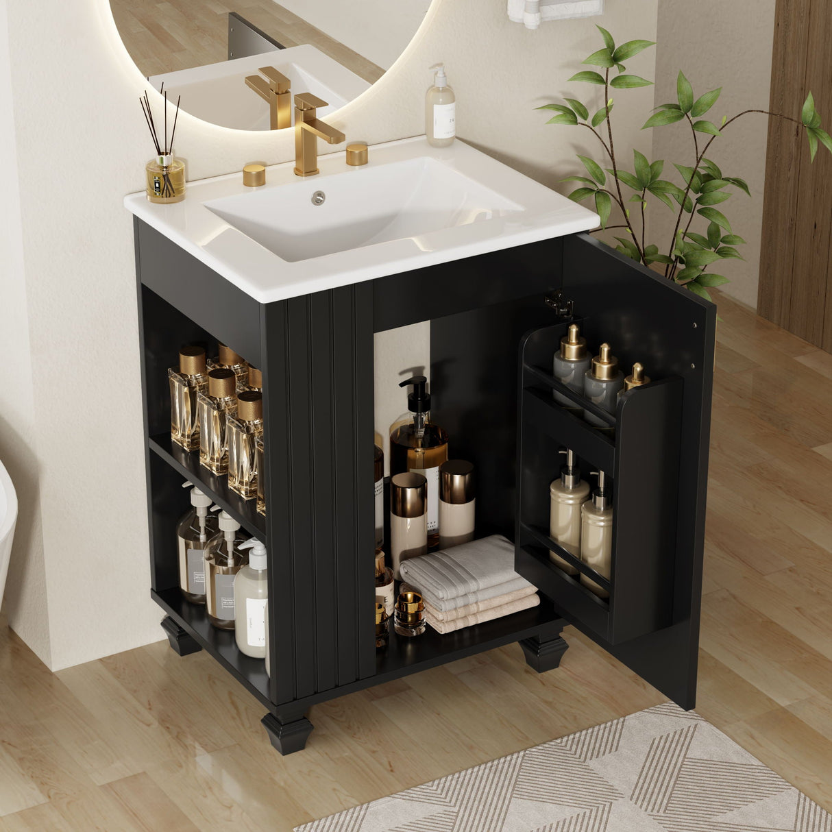 Classic Retro Bathroom Vanity With Sink, Door Shelf, Side Open Storage Frame - Best Buy Furniture