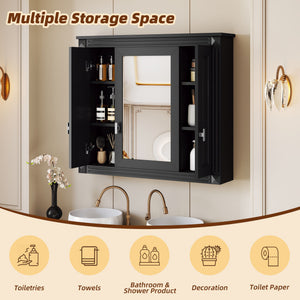 Wall Mounted Bathroom Cabinet With Mirror And 5 Shelves, Rectangular Design