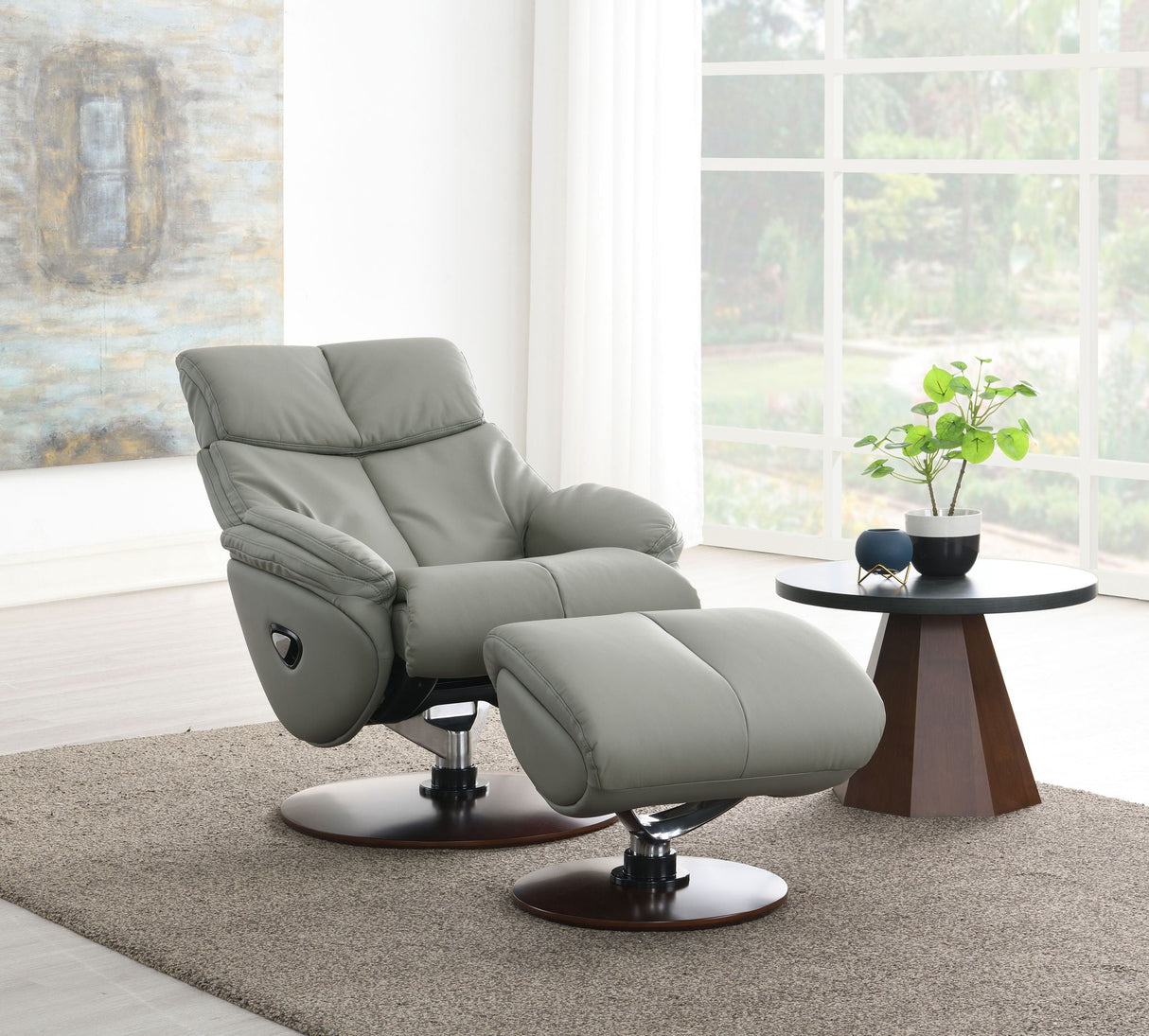 Kandoro - Top Grain Leather Accent Chair With Swivel & Ottoman - Gray - Best Buy Furniture