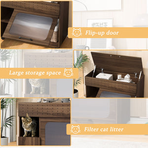 Furniture Style Multi Use Cat Litter Box House With Storage - Walnut