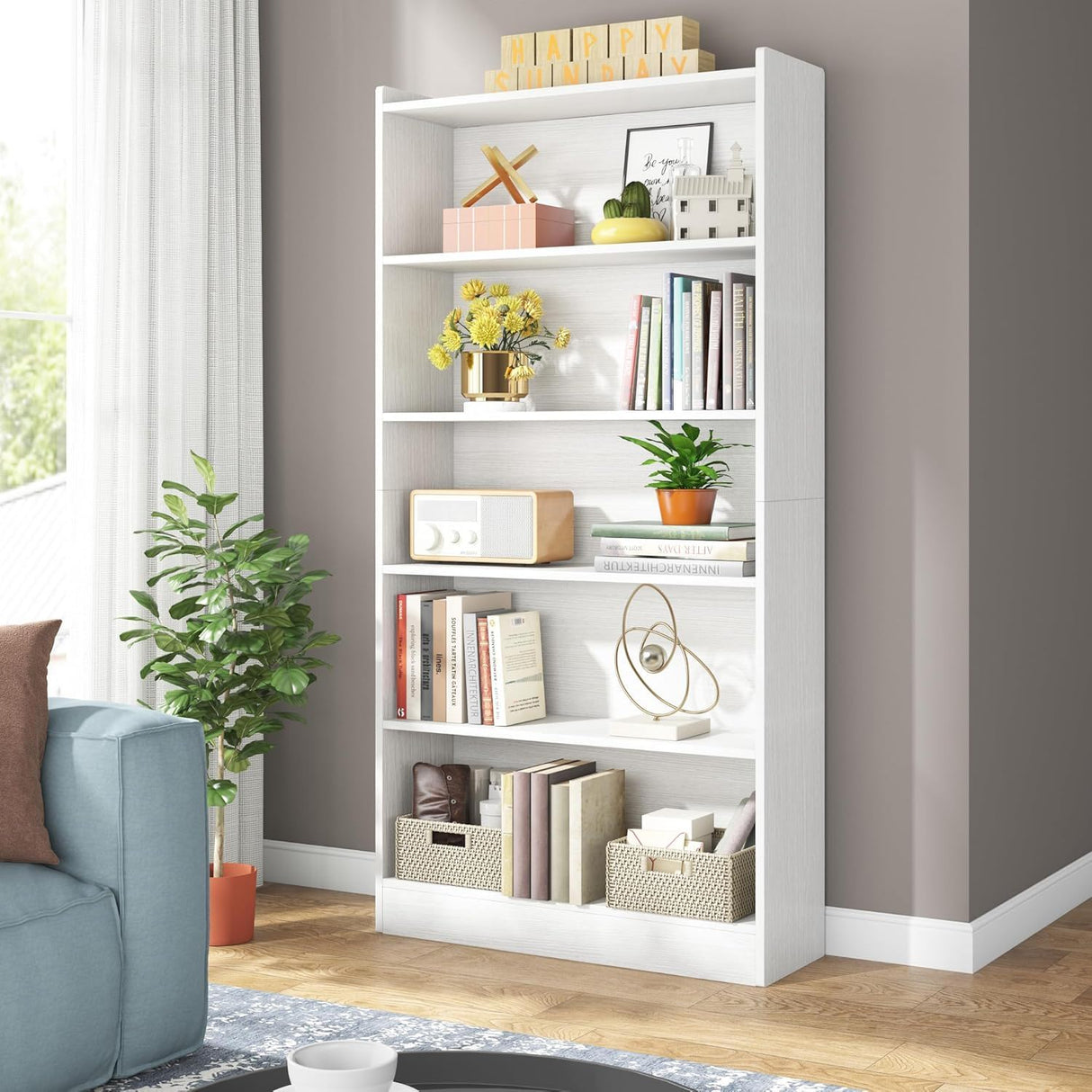 Library Bookshelf With Storage for Living Room