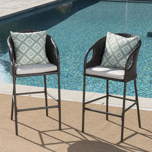 Outdoor 31" Rattan Barstools With Waterproof Cushions (Set of 2) - Multi Brown - Best Buy Furniture