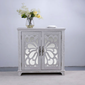 Elegant Sideboard with Two Acrylic Mirrored Doors and Adjustable Shelf Storage