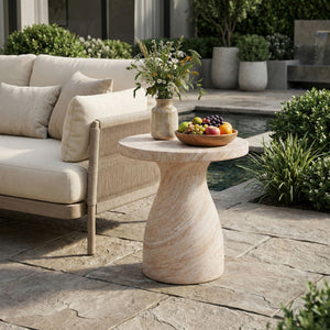 Outdoor / Indoor Travertine Side Table Lightweight