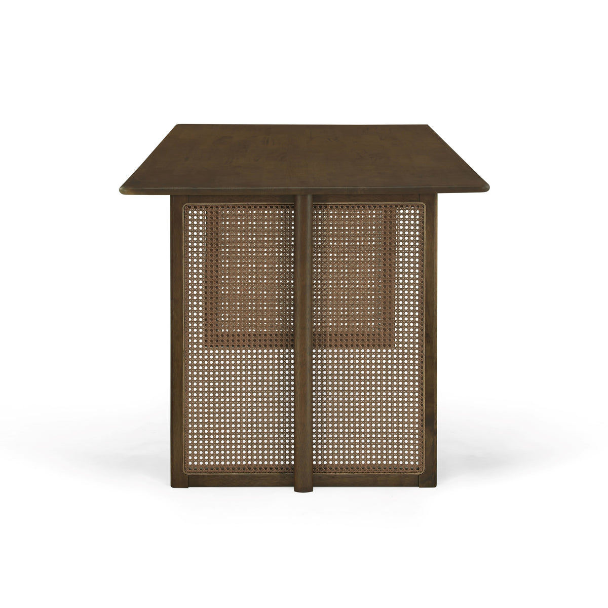 Walnut-Colored Rubber Wood Dining Set with Plastic Rattan
