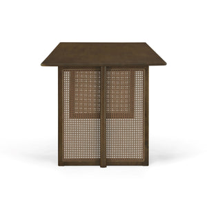 Walnut-Colored Rubber Wood Dining Set with Plastic Rattan