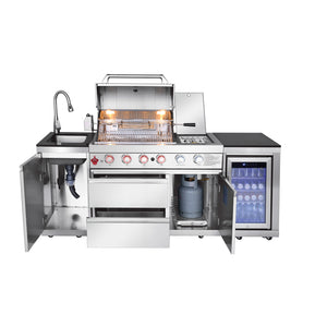 Outdoor Kitchen Island 85.2 Inch 4+1 Burner Propane Gas BBQ Grill 71500 BTU 304 Stainless Steel