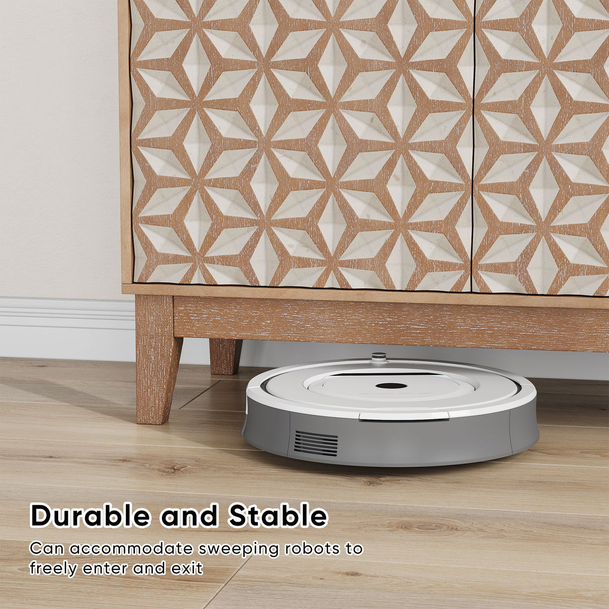 Geometric Design Sideboard With 2 Doors And Adjustable Shelves - Tangerine / Walnut