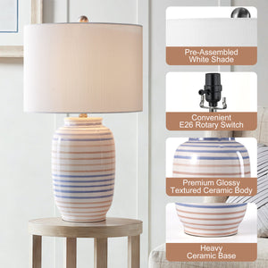 Modern Ceramic Table Lamp, 25 Inches, White with Linen Shade