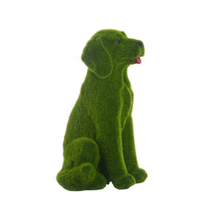 Flocked Dog Garden Statue with Weatherproof Resin - Green