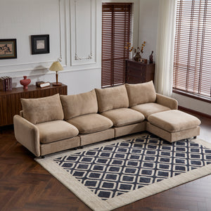 130 in. Oversize 5-Piece Modular Velvet Sectional Sofa with Ottoman
