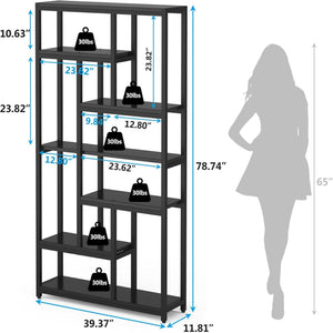 Extra Tall 7 Tier Industrial Etagere Bookcase With 10 Shelves Organizer