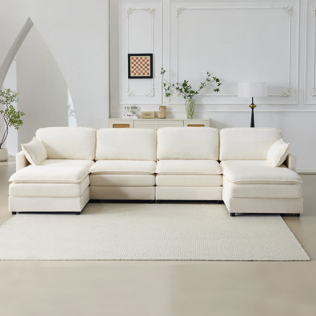 136" Plush Cloud 3-seater Sofa: Modular Design with Footstools