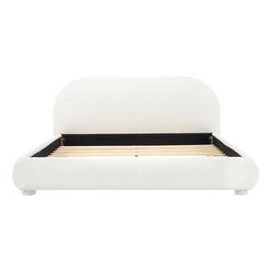 Cream Style Fabric Upholstered Bed, Simple Modern Bedroom Double Bed, Queen