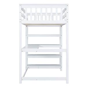 Loft Bed With Storage Shelves And Under Bed Desk