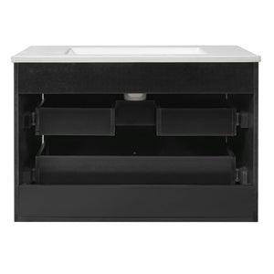 Floating Bathroom Vanity With Oval Knobs & Round Edge, Soft Close Drawer Slides