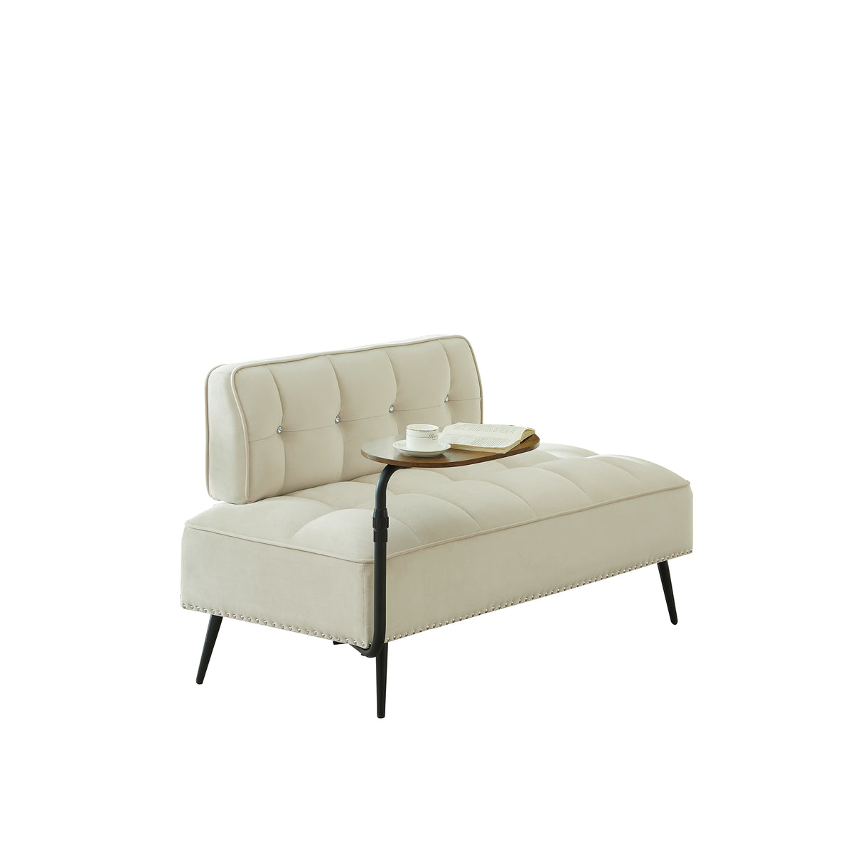 54-Inch Modern Two-Seater Velvet Sofa with Rotating Side Table