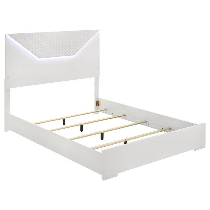Pierce Panel Bed with LED Headboard - High Gloss Finish - White or Dark Gray