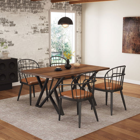 Industrial Inspired Upholstered Dining Chair Set With Metal Legs (Set of 2) - Brown - Best Buy Furniture