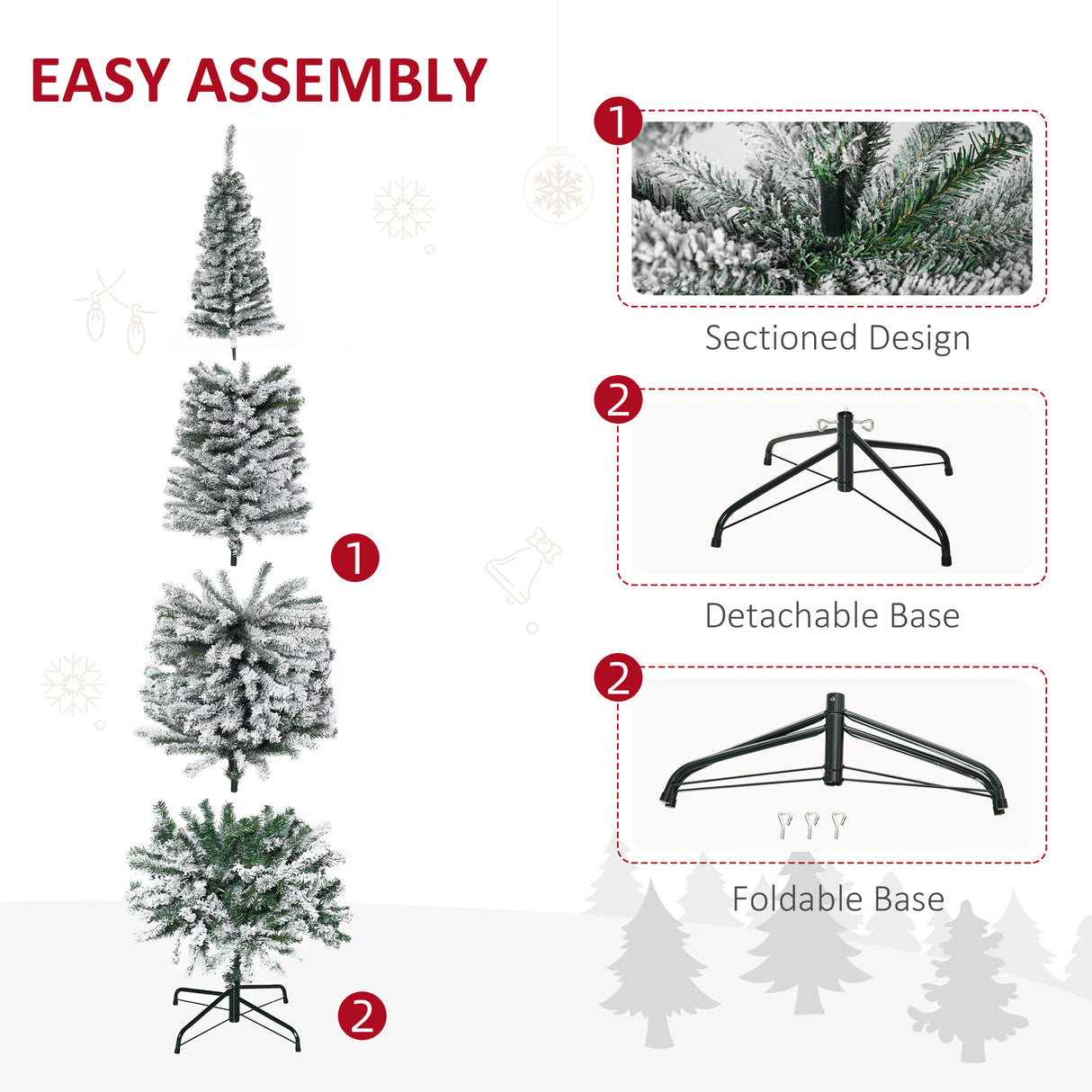 HOMCOM 7.5' Tall Unlit Snow-Flocked Slim Artificial Christmas Tree