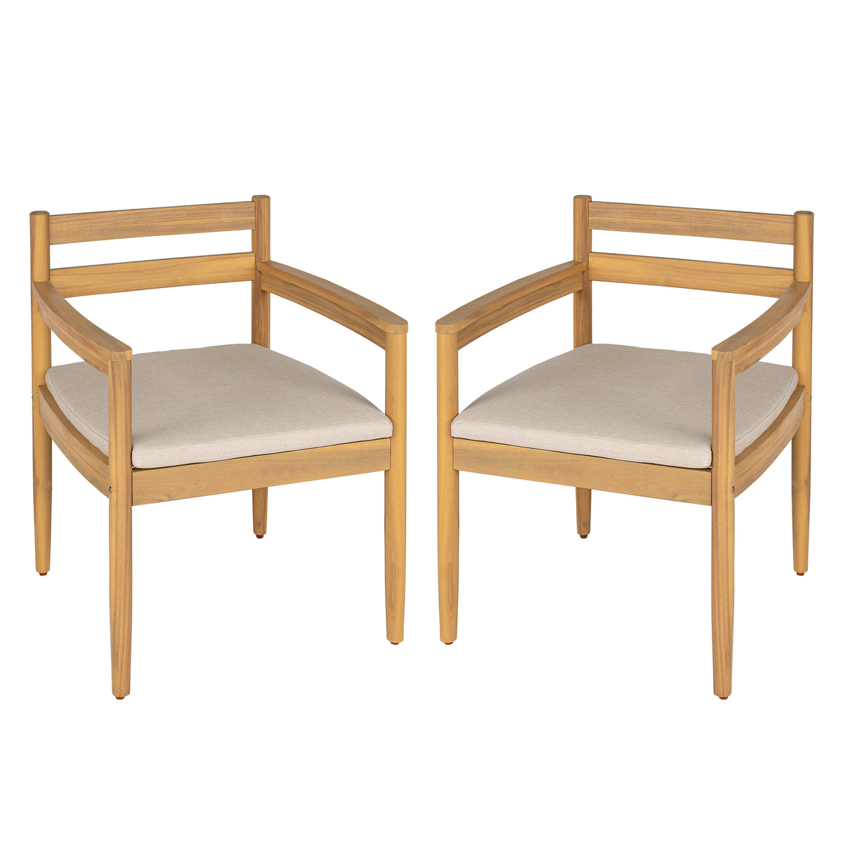 Outdoor Acacia Dining Armchair with Cushions, Set of 2