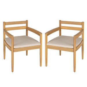 Outdoor Acacia Dining Armchair with Cushions, Set of 2