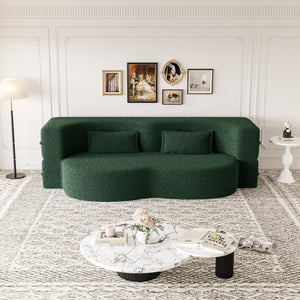 Modern Floor Sofa With 2 Pillows Convertible Teddy Fabric Foam Filled Bed