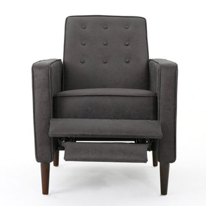 Macedonia - Mid Century Modern Button Tufted Fabric Recliner - Slate