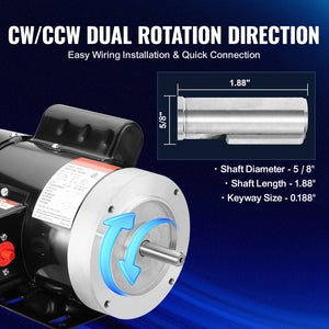 0.75HP Electric Motor 1725 RPM AC 115V/230V 56C Frame