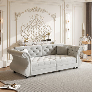 Oversized Chesterfield Pull Out Sofa Bed with Flower Tufting