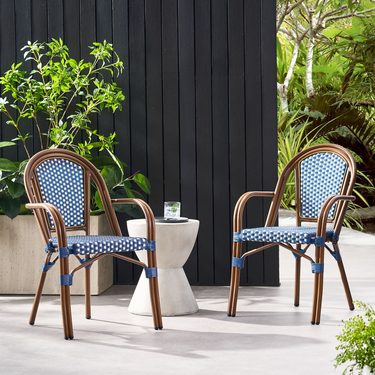 Bistro Chair With 2 Toned Checkered Pattern (Set of 2) - White / Navy
