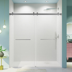 Frameless Double Sliding Soft-Close Shower Door, 3 / 8" (10Mm) Thick SGCC Tempered Glass Door, Matte