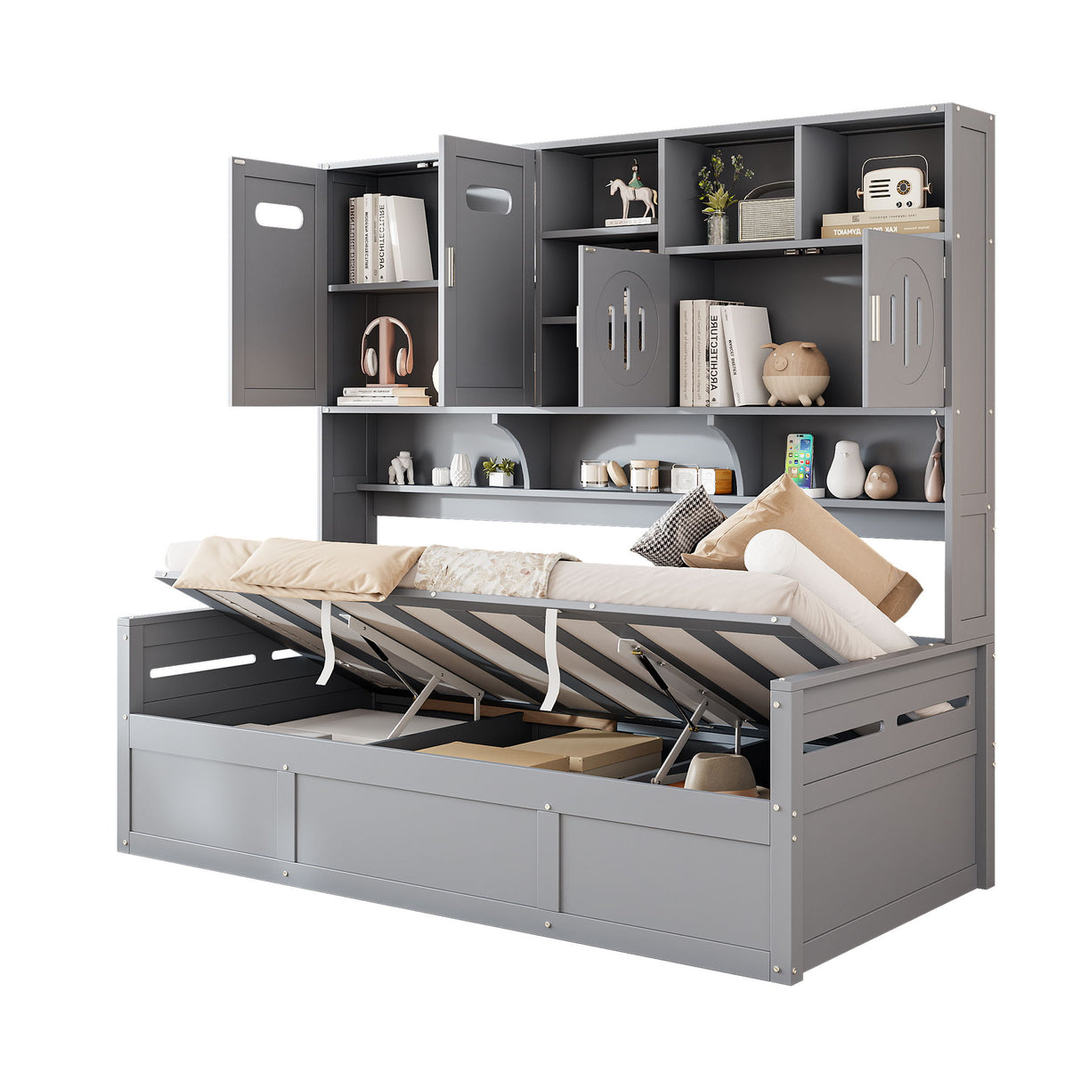 Daybed With All-In-One Cabinet And Shelf