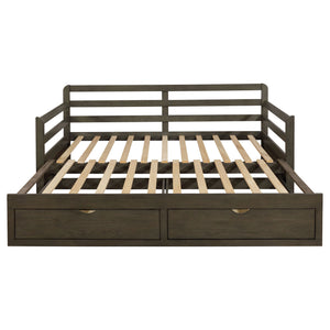 Twin Long 2 Drawer Daybed With Extendable Trundle, Storage Drawers, Fits Standard Mattress - Gray