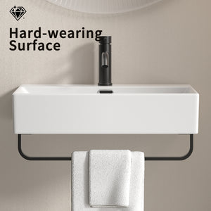White Small Wall-Mount Vessel Sink with Towel Rack