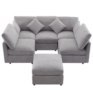 Sectional Sofa Modular U-Shaped With Ottoman & USB Ports