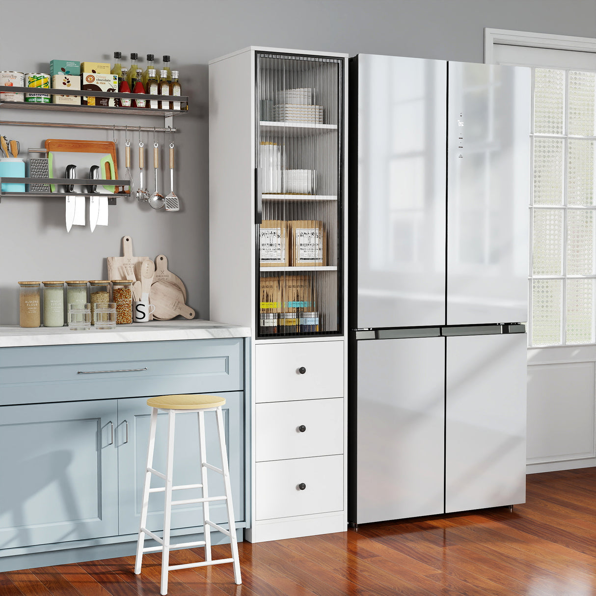 70.87" Tall Bathroom Storage Cabinet with Glass Door and Drawers
