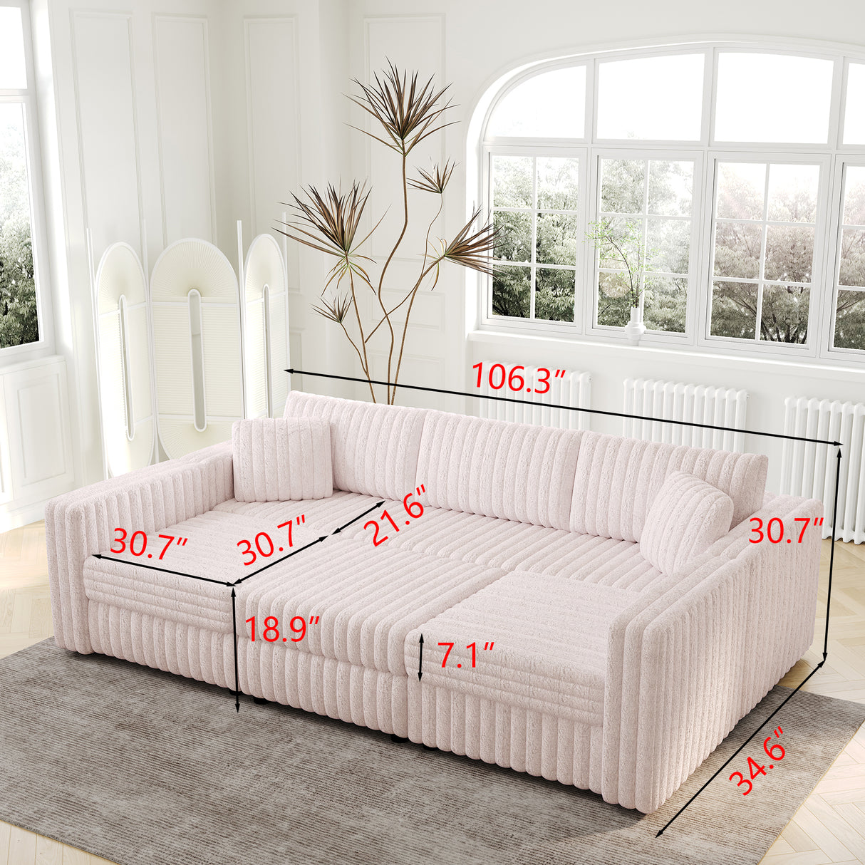 106.3" Soft U-Shaped 6-Person Sofa with Matching Ottoman