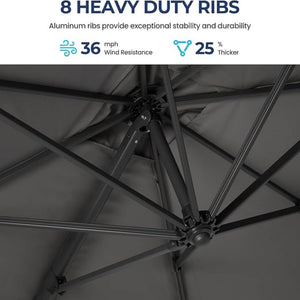 Round Cantilever Patio Umbrella With 360 Rotation & Infinite Tilt Adjustment