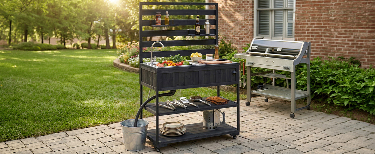 TOPMAX 41.7'' Large Patio Rolling Kitchen Island with Sink