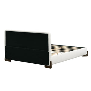 Elegant Boucle Upholstered Bed With Solid Wood Legs