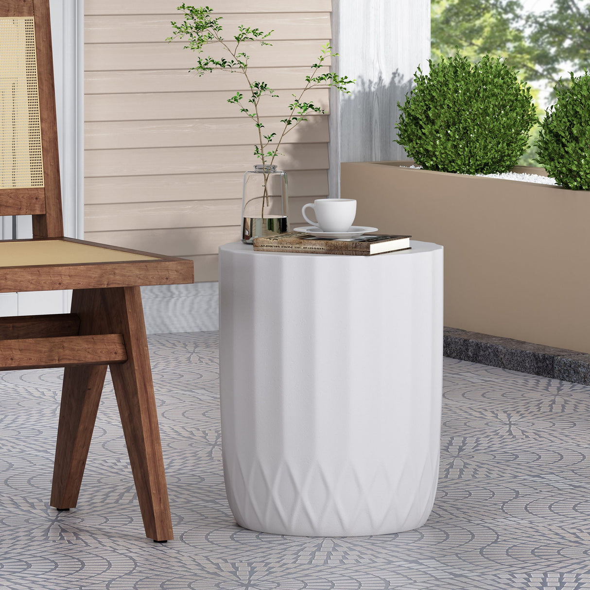 Outdoor End Table With Scallop Edge - Antique White - Best Buy Furniture