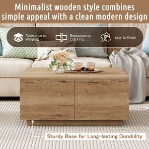 33.25-Inch Square Coffee Table with 4 Drawers, Natural