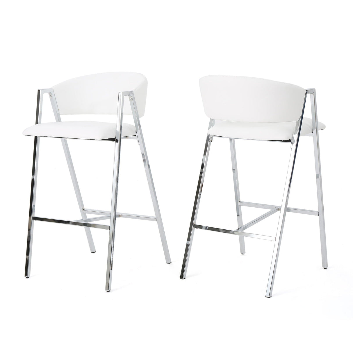 Modern Bar Stools With Low Back And Arms And Durable Metal Frame (Set of 2) - Ivory - Best Buy Furniture