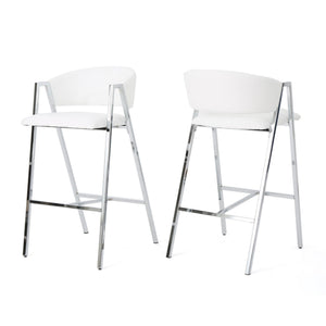 Modern Bar Stools With Low Back And Arms And Durable Metal Frame (Set of 2) - Ivory - Best Buy Furniture