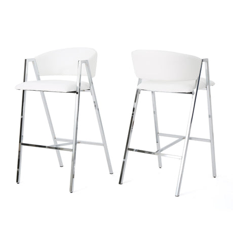 Modern Bar Stools With Low Back And Arms And Durable Metal Frame (Set of 2) - Ivory - Best Buy Furniture