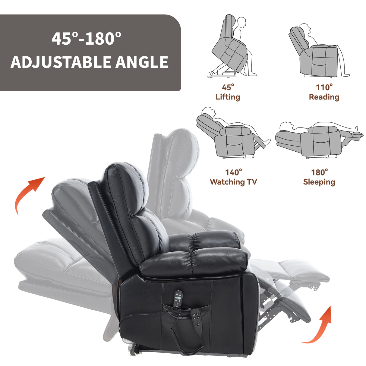Black Leatheraire Heat Massage Recliner
