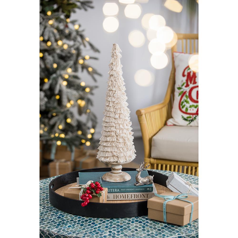 D3.9x15" Fringes Embellished Cone With Wooden Base